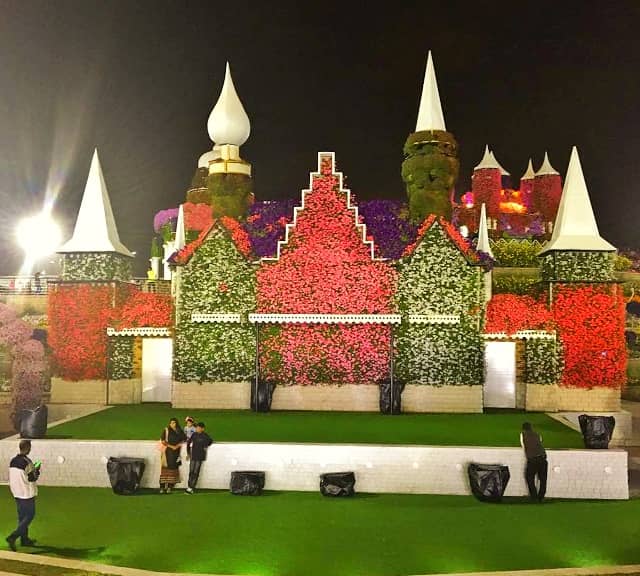 Floral Auditorium Season Six background of fortress at the Dubai Miracle Garden.