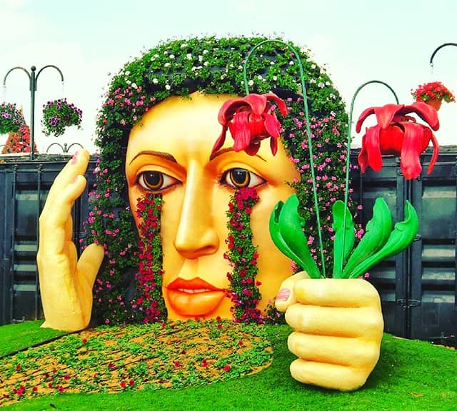 Crying Lady floral sculpture at Dubai Miracle Garden.