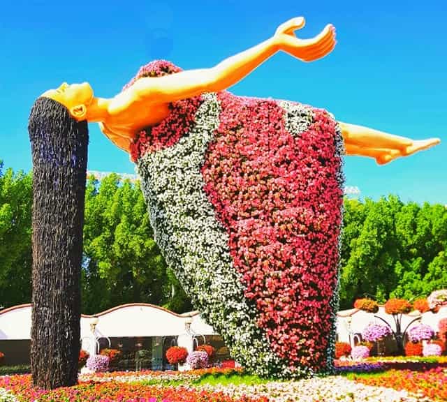 Aerial Floating Lady is the most popular floral them at the Dubai Miracle Garden.