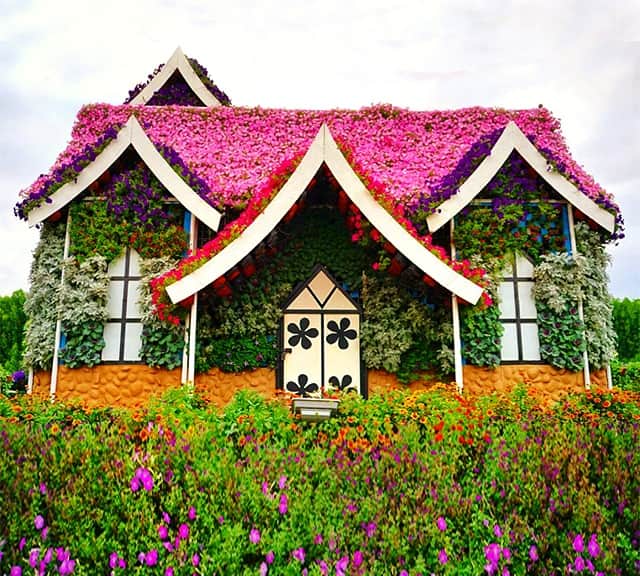 Structure of Floral Houses and Bungalows at the Dubai Miracle Garden.