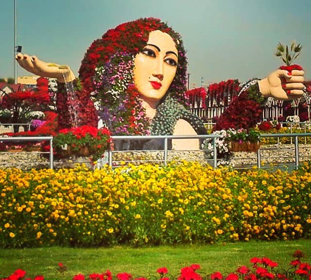Size of the Flower lady Sculpture at the Dubai Miracle Garden.