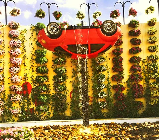 Introduction of the Inverted Volkswagen Car at the Dubai Miracle Garden in 2015.