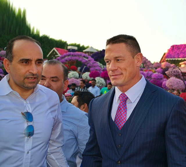 John Cena with Abdel Nasser Rahhal who is the Managing Director and Co-Founder of the Dubai Miracle Garden.