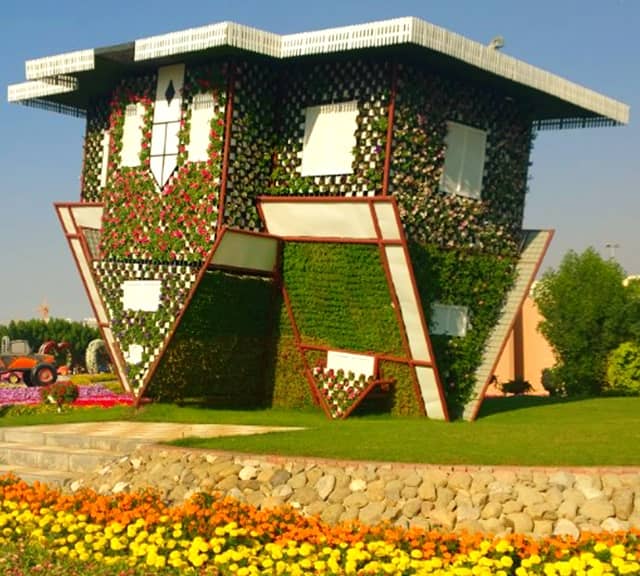 An Upside-Down Floral House at the Dubai Miracle Garden.