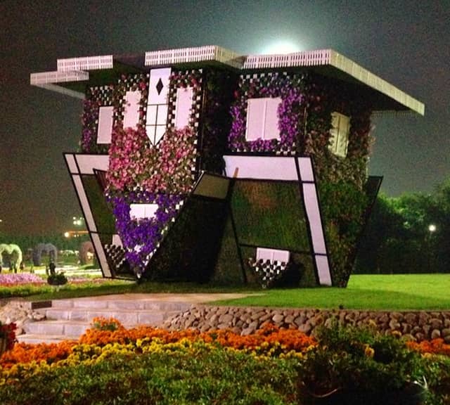 Photograph of Upside-Down Floral House at the Dubai Miracle Garden.