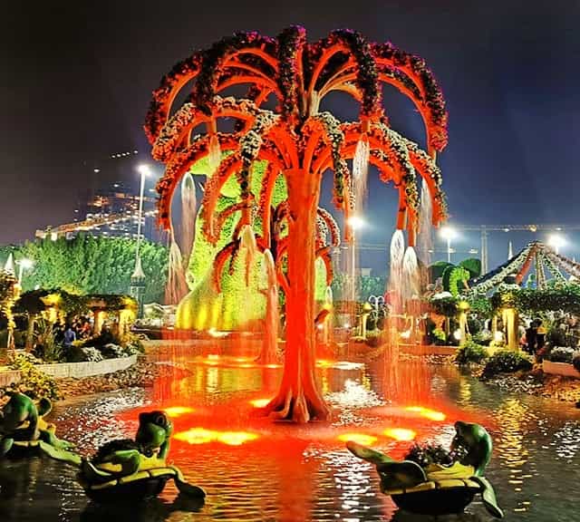 A team of gardeners goes for maintenance of the Dubai Miracle Garden at night hours