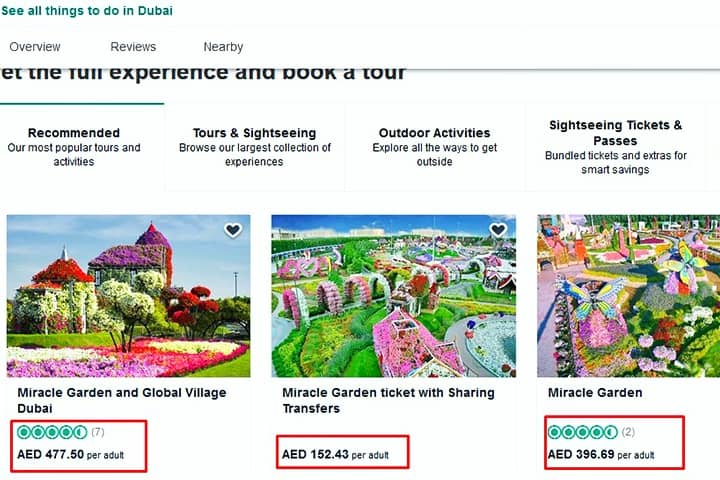 Online ticket sellers sell expensive tickets for Dubai Miracle Garden.